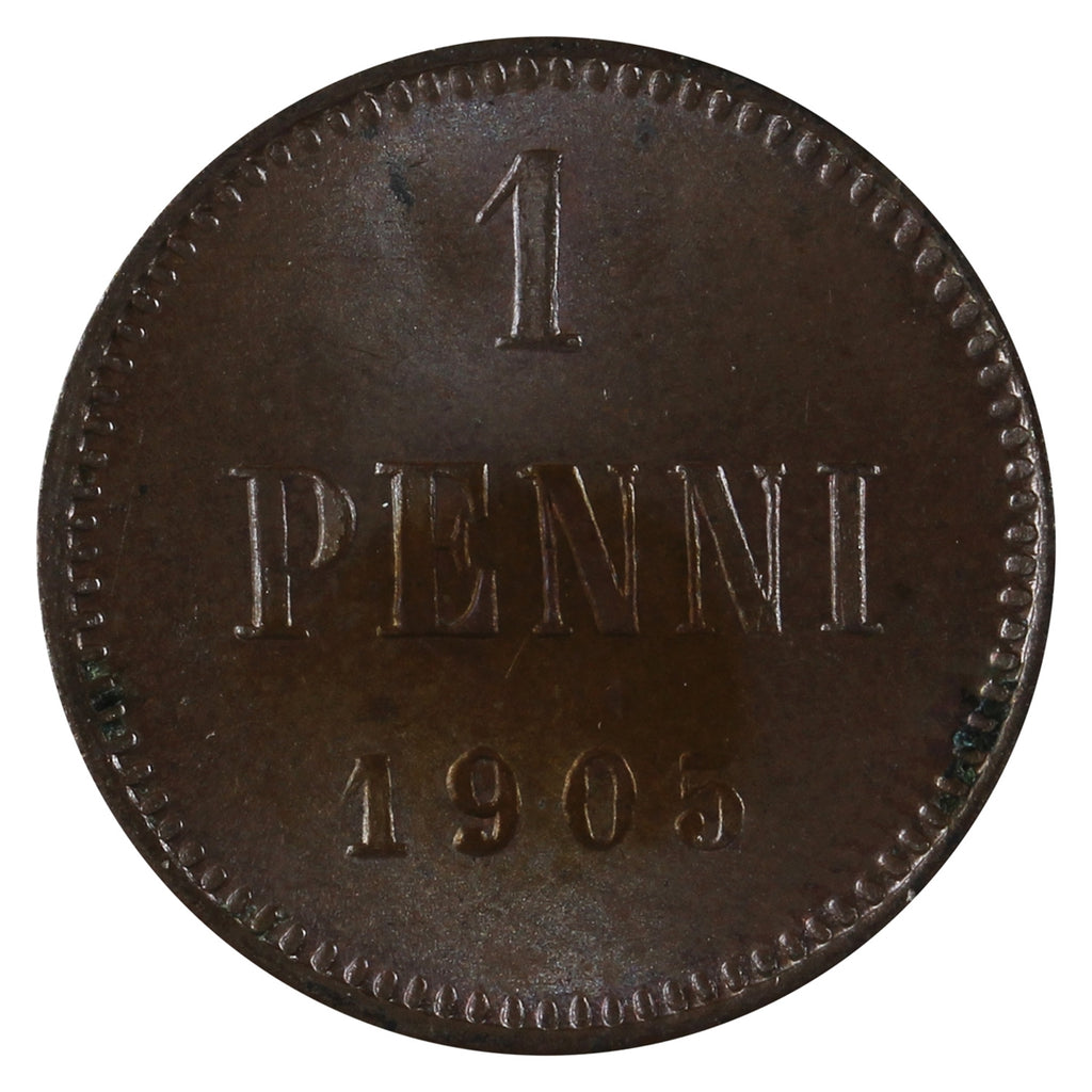 Finland 1905 Penni Brilliant Uncirculated (MS63) Lustrous Brown