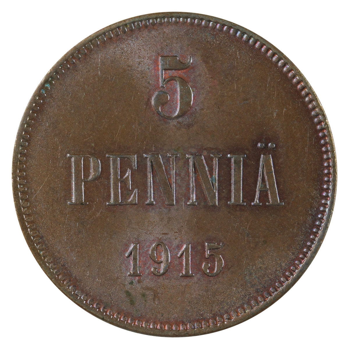 Finland 1915 5 Pennia UNC+ (MS62) Lustrous Brown