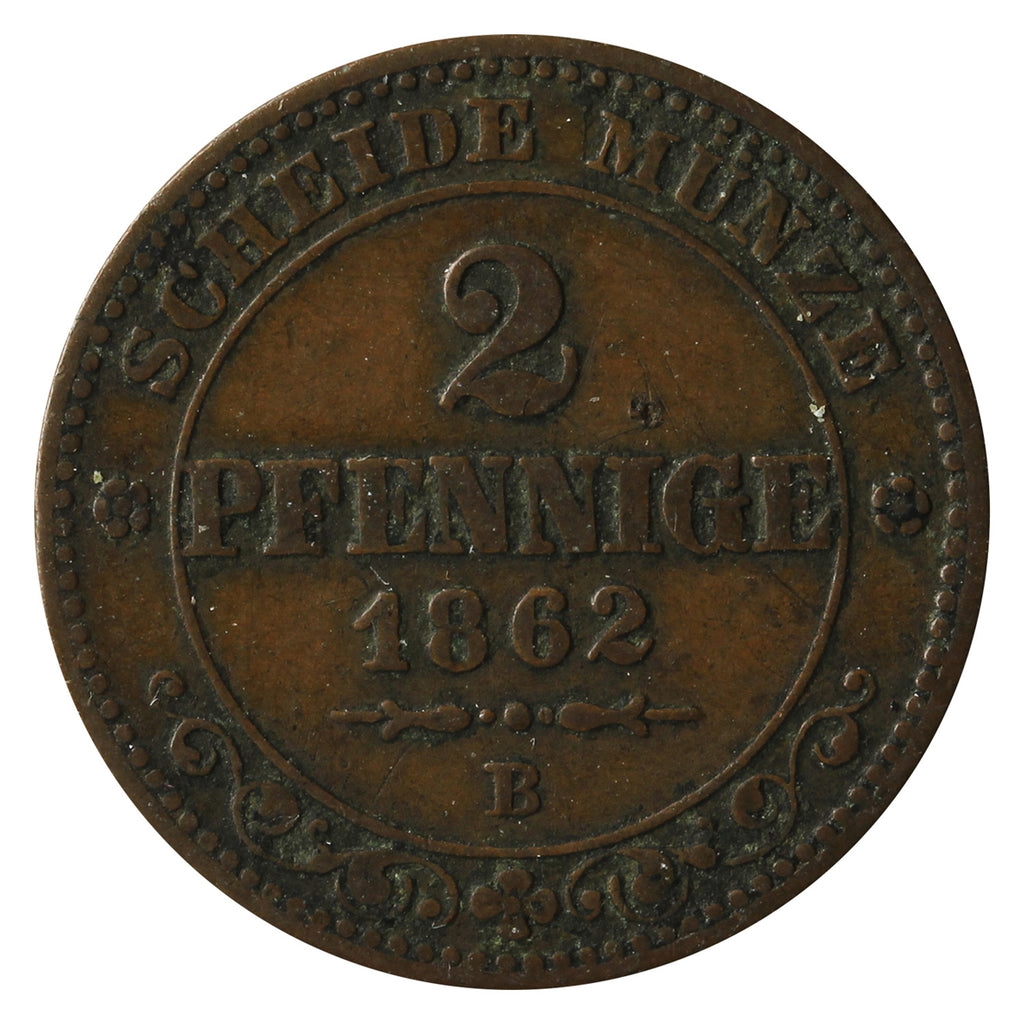 German States 1862B Saxony 2 Pfennig F-VF (F15)