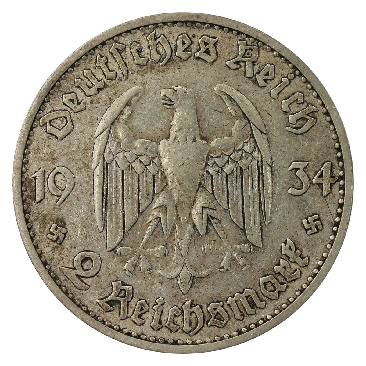 German Third Reich 1934D Potsdam 2 Marks F-VF (F15)