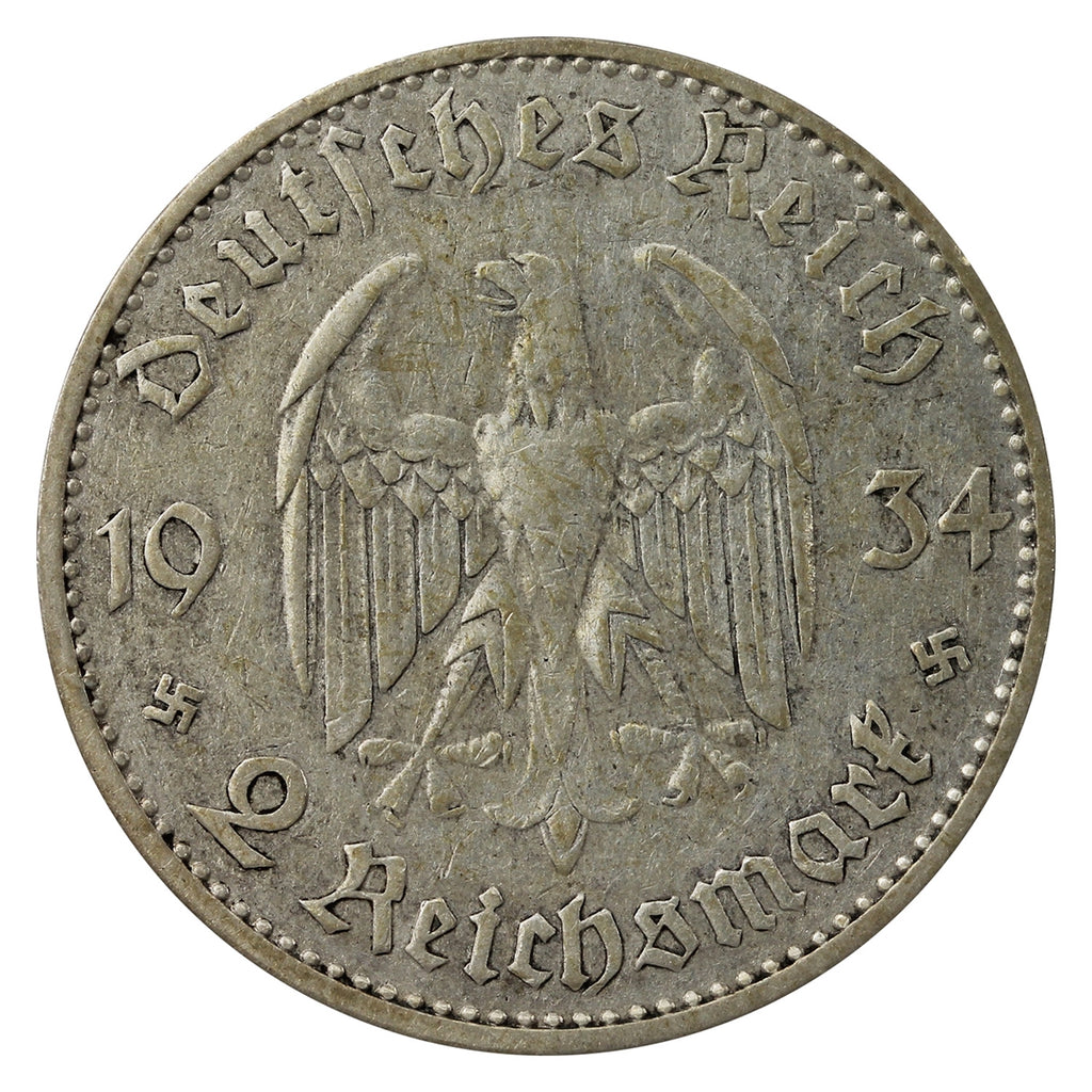 German Third Reich 1934J Potsdam 2 Marks Very Fine (VF20)