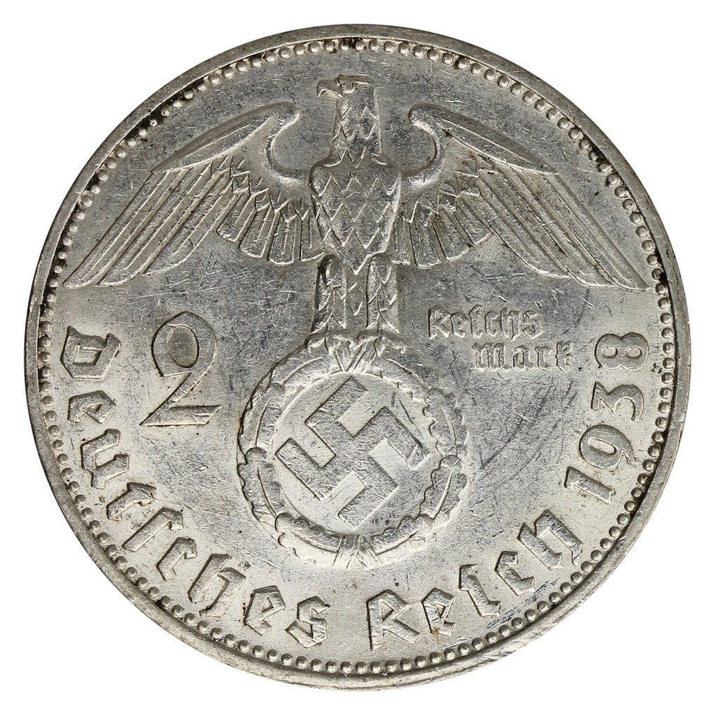 German Third Reich 1938E 2 Marks Almost Uncirculated (AU50)