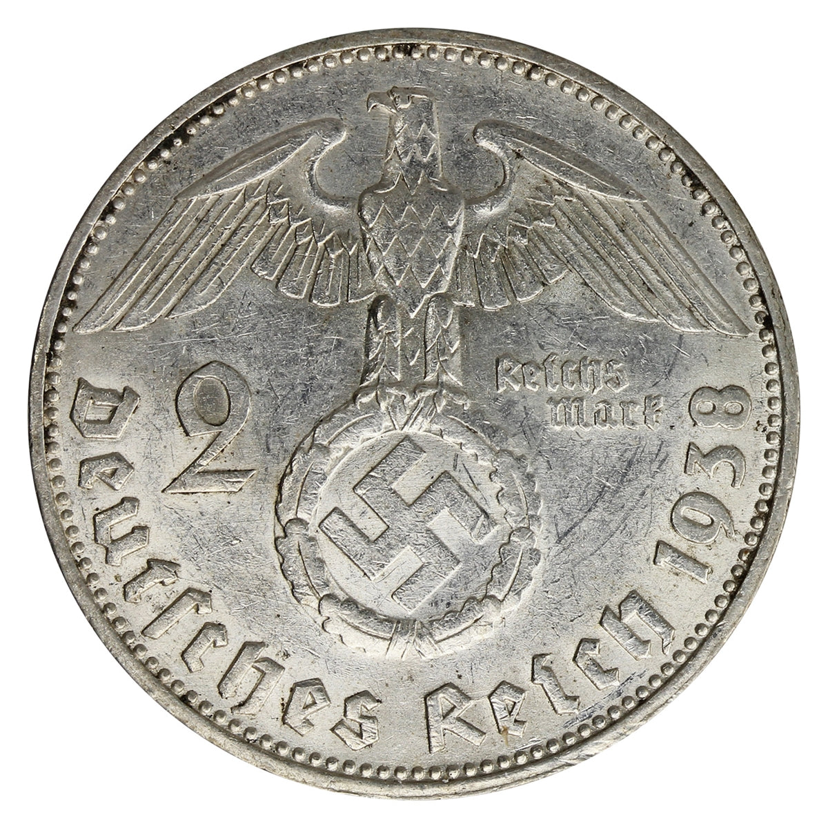 German Third Reich 1938E 2 Marks Almost Uncirculated (AU50)