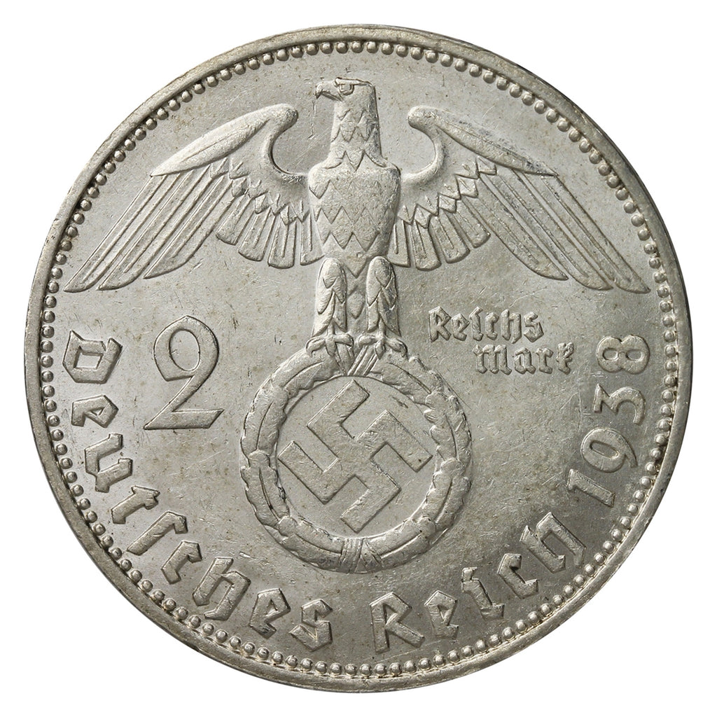 German Third Reich 1938J 2 Marks Almost Uncirculated (AU50)