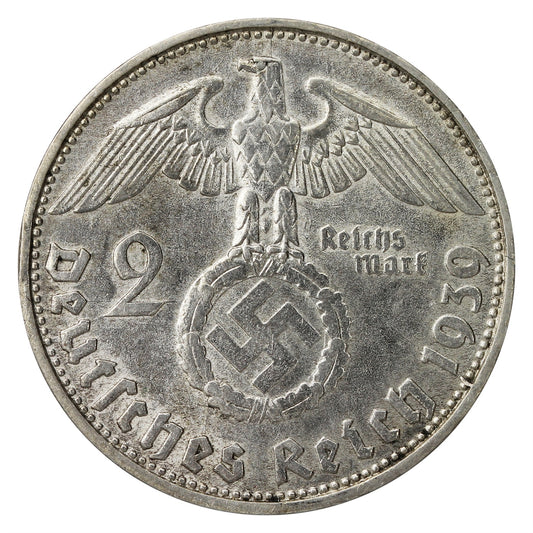 German Third Reich 1939D 2 Marks Almost Uncirculated (AU50)