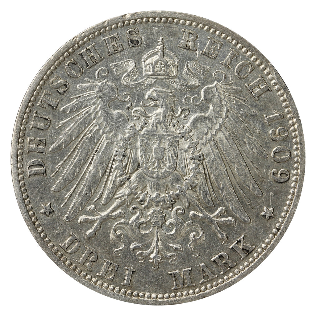 German States 1909A Prussia 3 Marks Extra Fine (EF40)