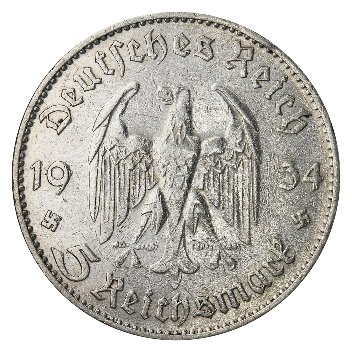 German Third Reich 1934G Potsdam 5 Marks Extra Fine (EF40)