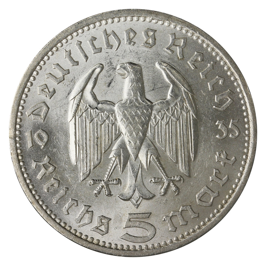 German Third Reich 1935A Hindenburg 5 Marks UNC+ (MS62)