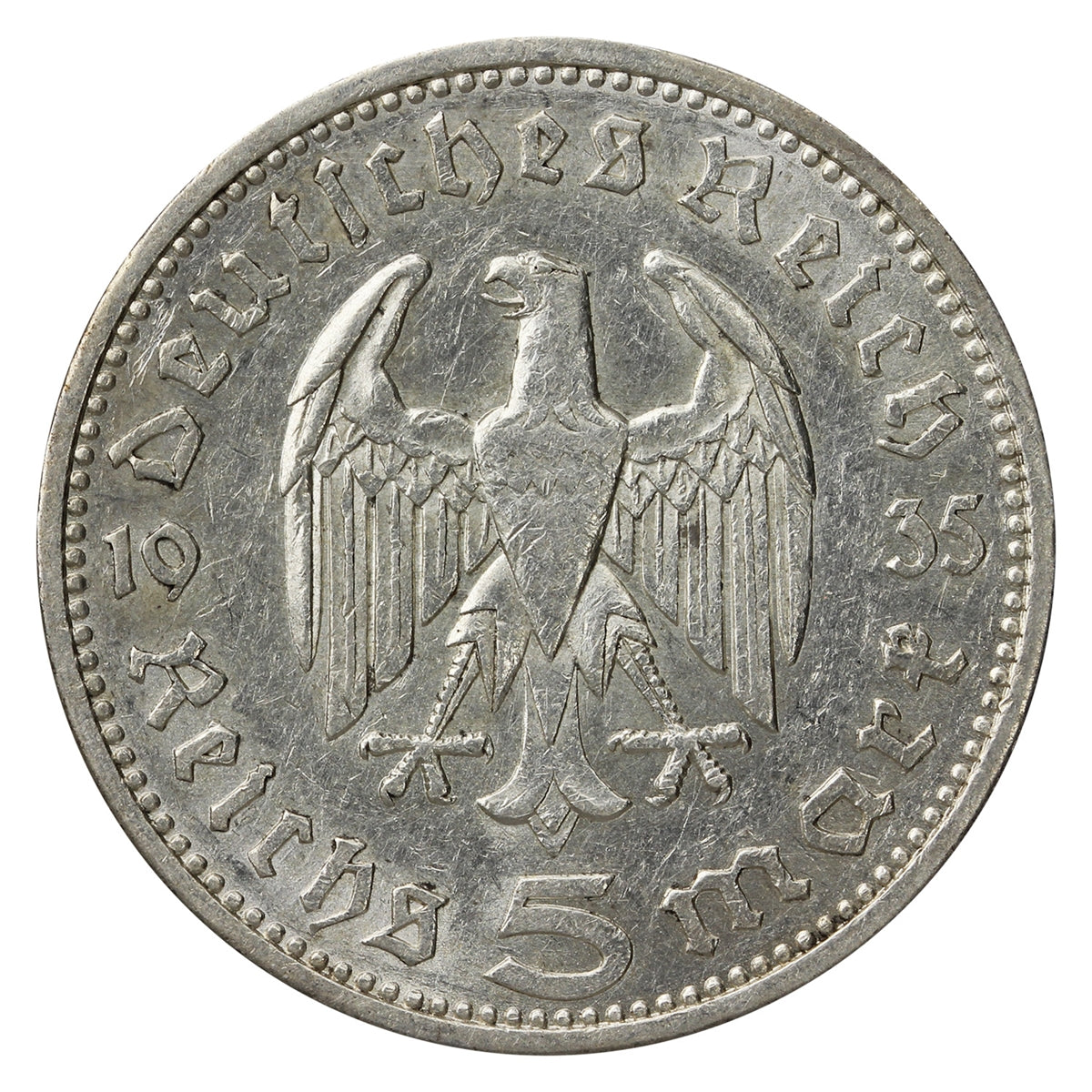 German Third Reich 1935A Hindenburg 5 Marks VF-EF (VF30)