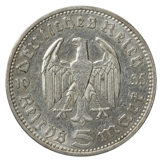 German Third Reich 1935A Hindenburg 5 Marks VF-EF (VF30)