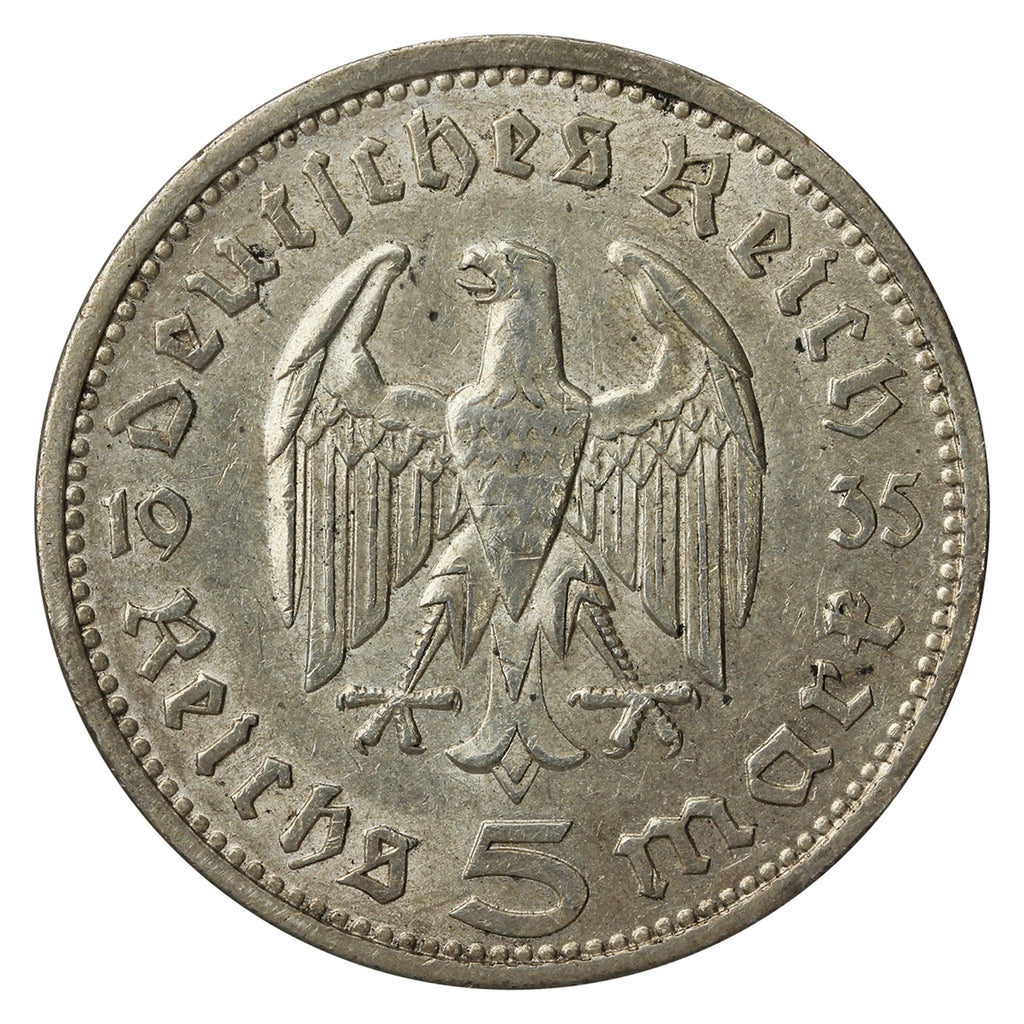 German Third Reich 1935A Hindenburg 5 Marks Very Fine (VF20)