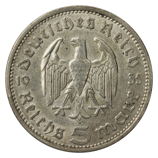 German Third Reich 1935A Hindenburg 5 Marks Very Fine (VF20)