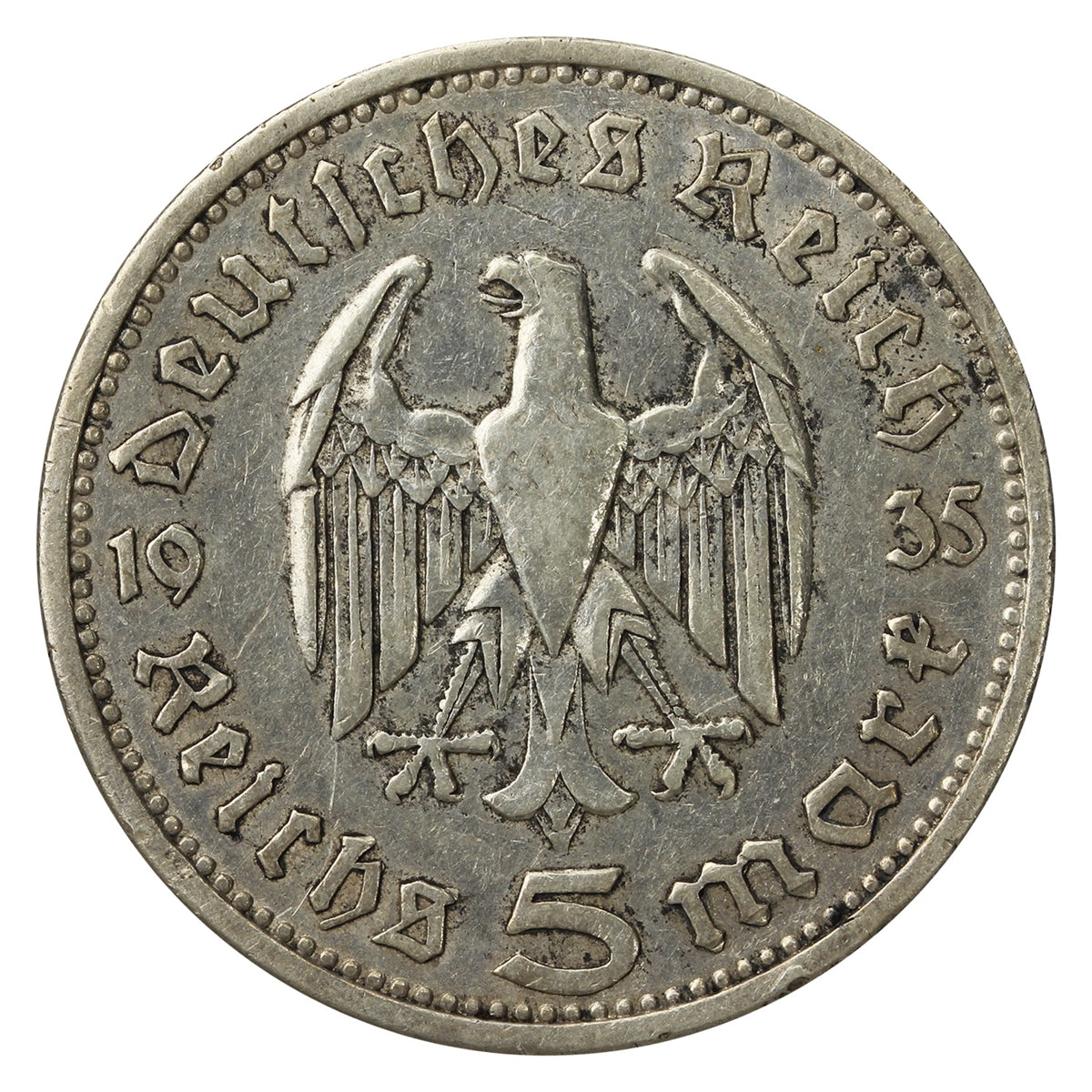German Third Reich 1935A Hindenburg 5 Marks F-VF (F15)