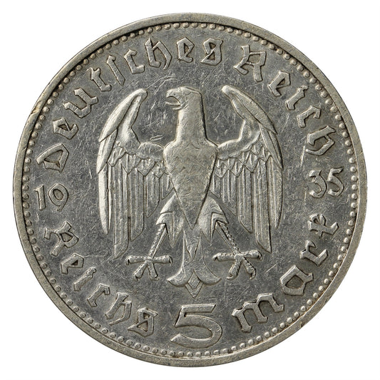 German Third Reich 1935D Hindenburg 5 Mark Very Fine (VF20)