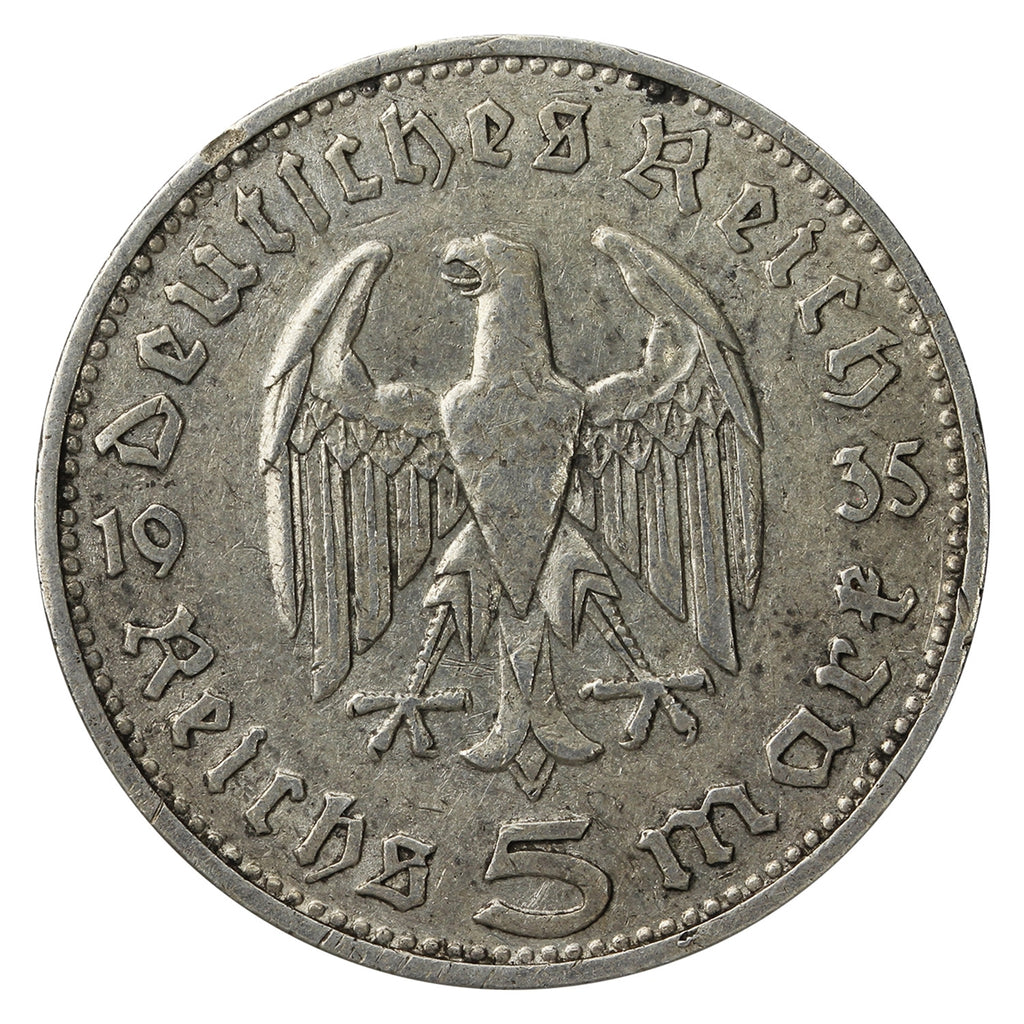 German Third Reich 1935D Hindenburg 5 Mark F-VF (F15)