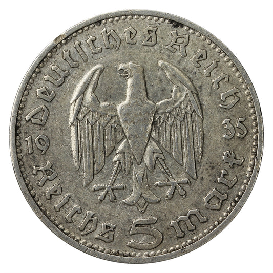 German Third Reich 1935D Hindenburg 5 Mark F-VF (F15)