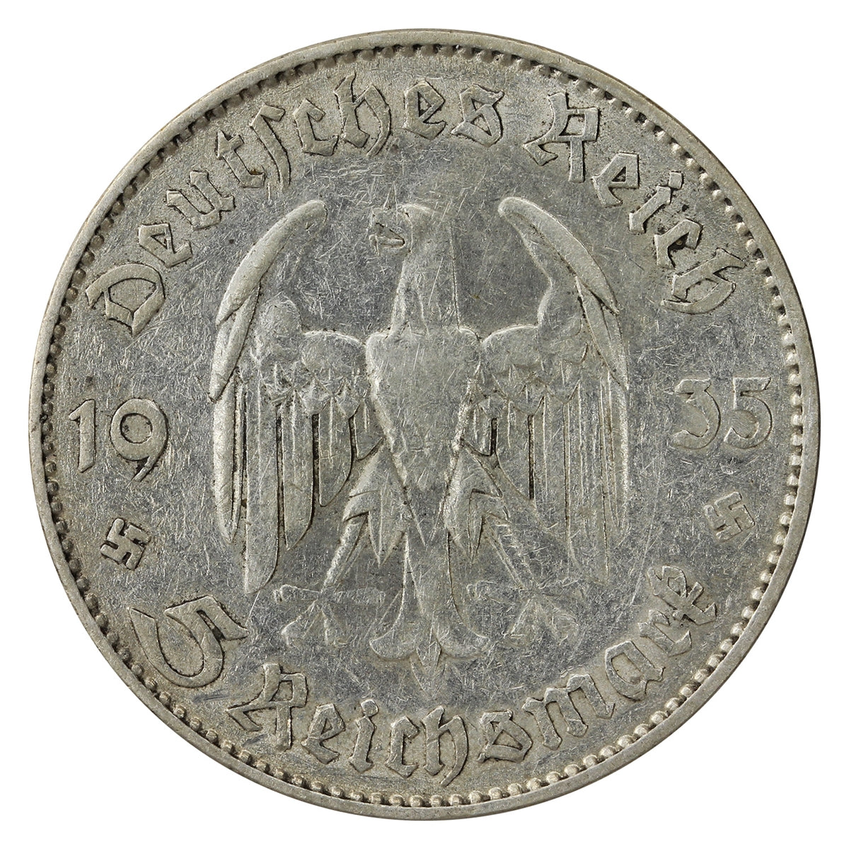 German Third Reich 1935J Potsdam 5 Marks Very Fine (VF20)