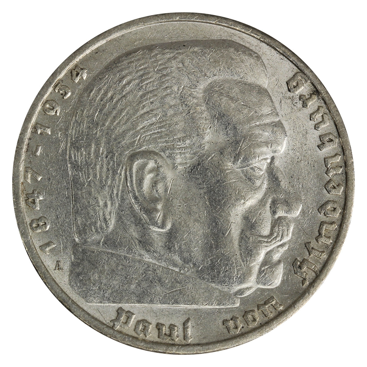 German Third Reich 1936A Swastika 5 Marks EF-AU (EF45)