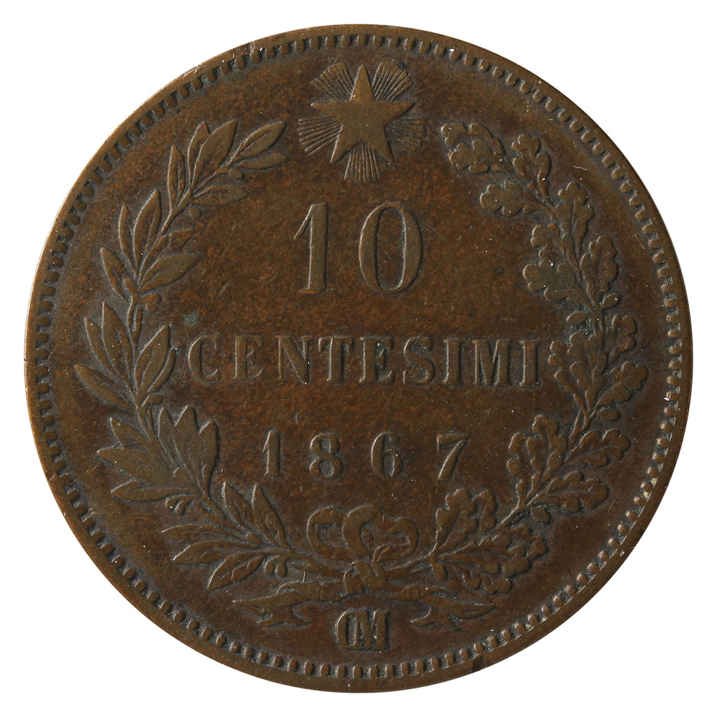 Italy 1867OM 10 Centesmimi Very Fine (VF20)