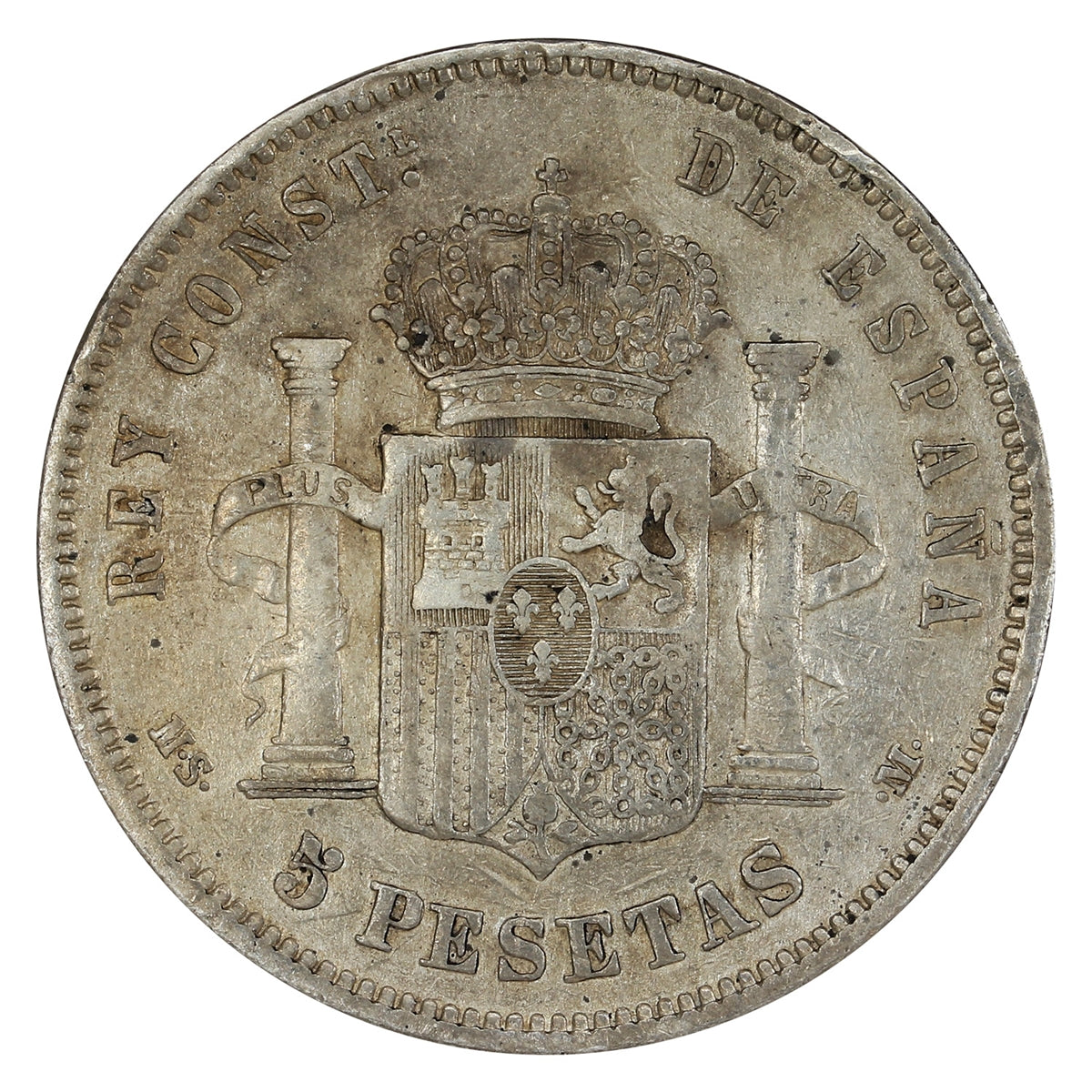 Spain 1883 5 Pesetas F-VF (F15)