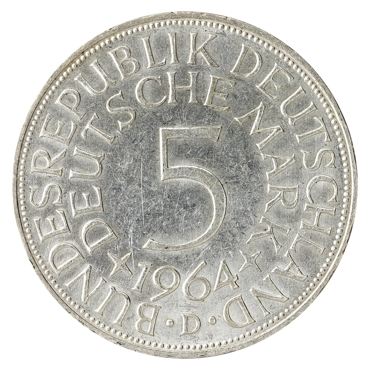 Germany 1964D 5 Marks AU-UNC (AU55) $