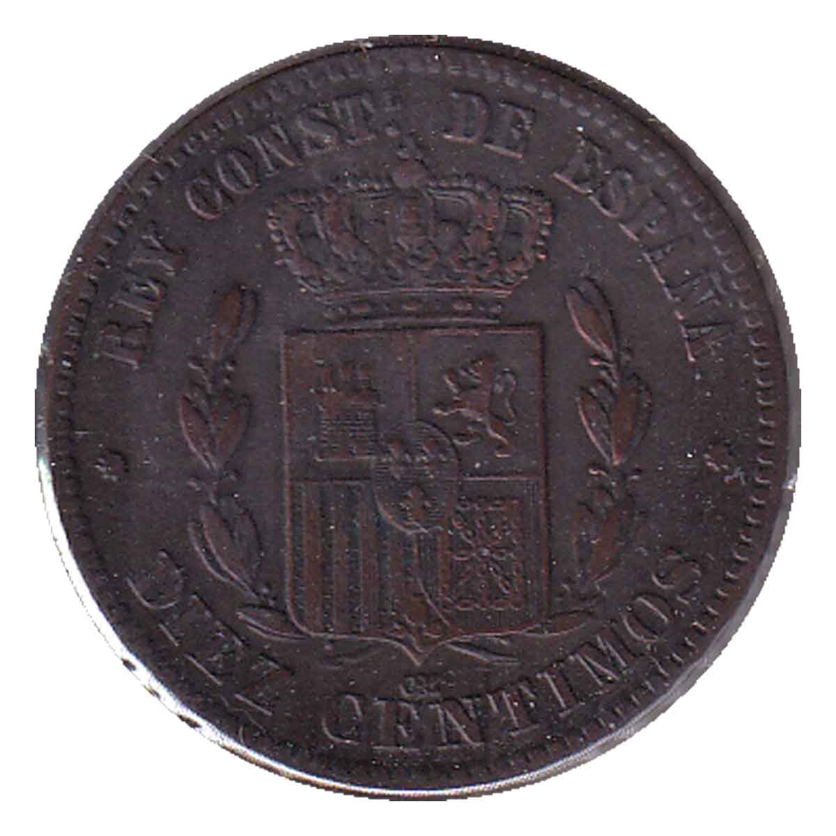 Spain 1890OM 10 Centimos Extra Fine (EF40) $