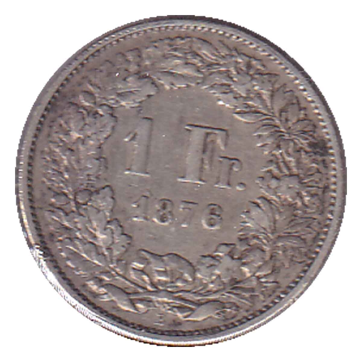 Switzerland 1876B Franc VF-EF (VF30) $
