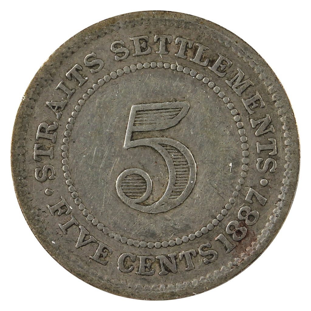 Straits Settlements 1877 5 Cents F-VF (F15)