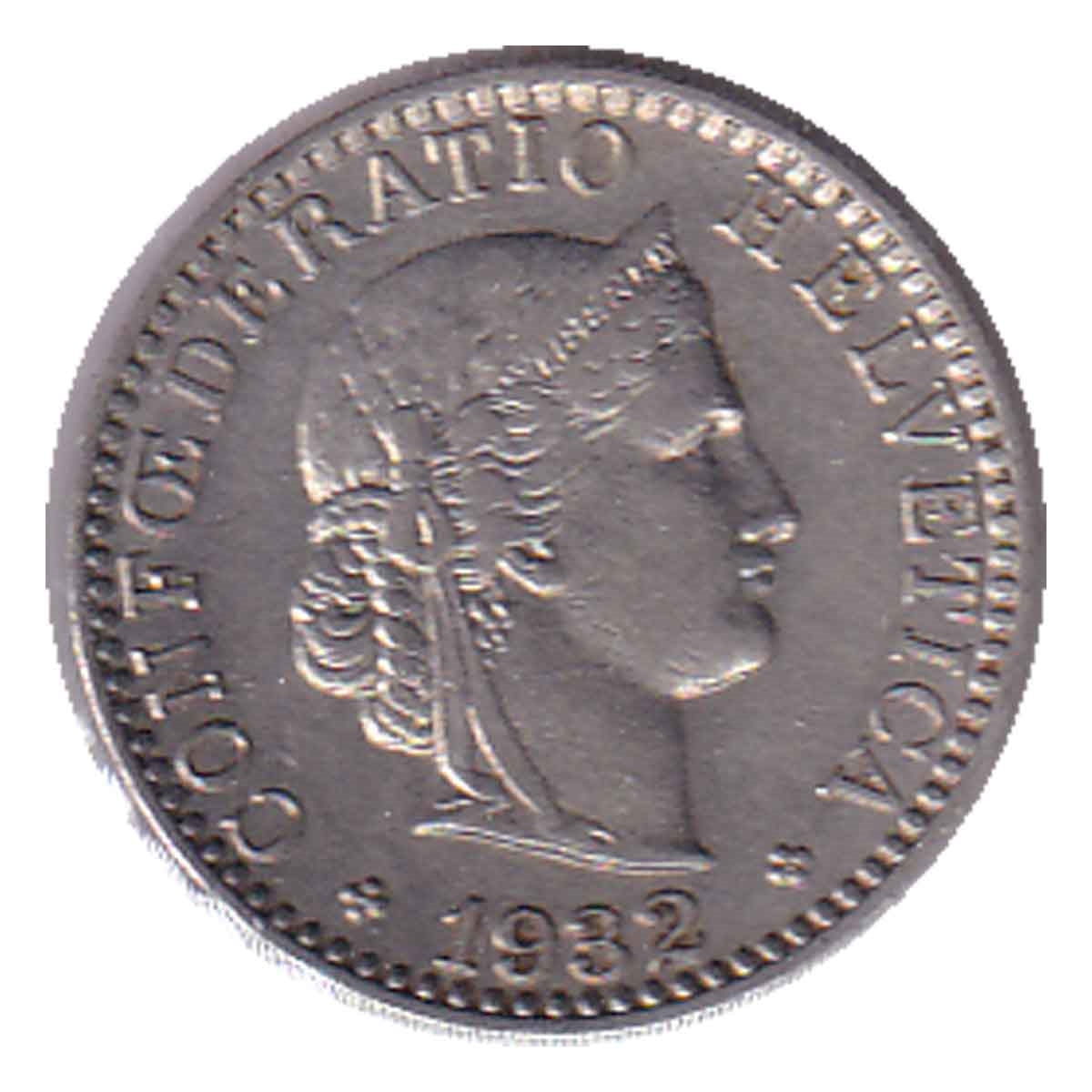 Switzerland 1932B 20 Rappen Almost Uncirculated (AU50)