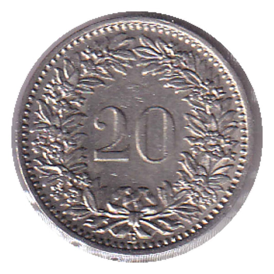 Switzerland 1933B 20 Rappen Almost Uncirculated (AU50)