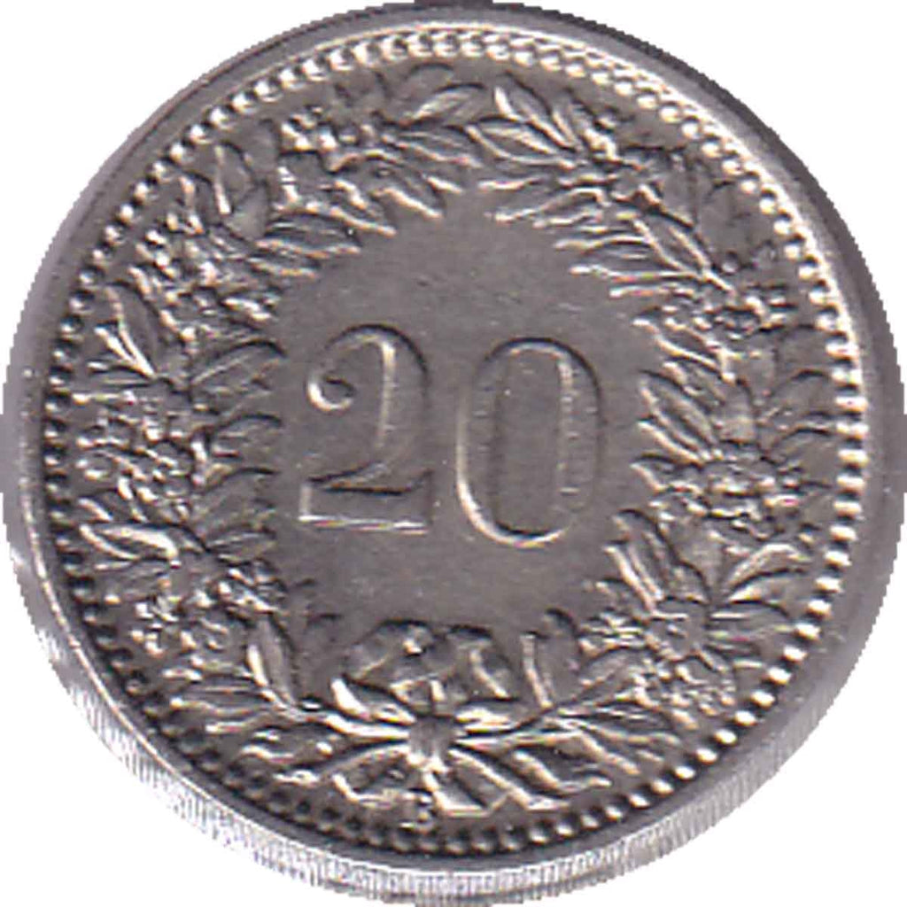 Switzerland 1934B 20 Rappen Almost Uncirculated (AU50)