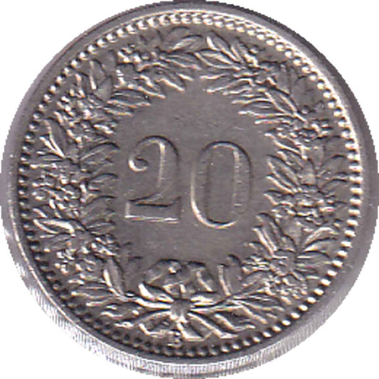 Switzerland 1934B 20 Rappen Almost Uncirculated (AU50)
