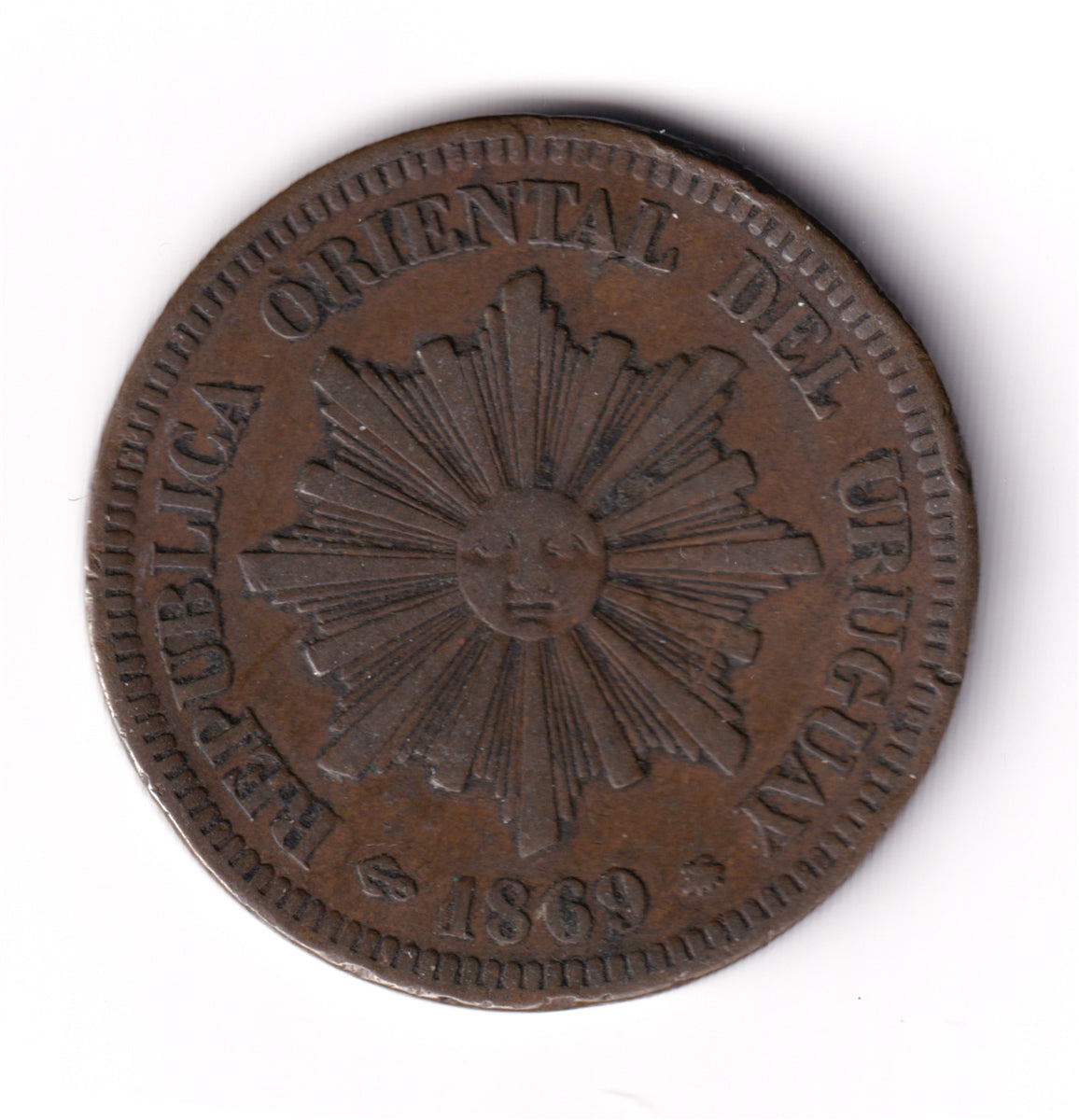 Uruguay 1869A 2 Centesimos Extra Fine (EF40)