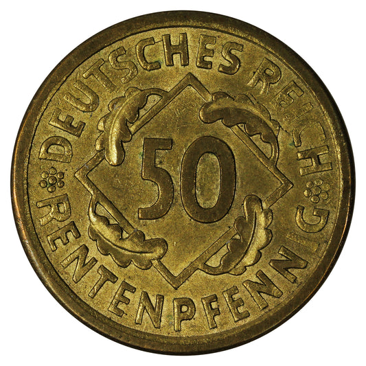 German Weimar Republic 1924A 50 Pfennig Extra Fine (EF40)
