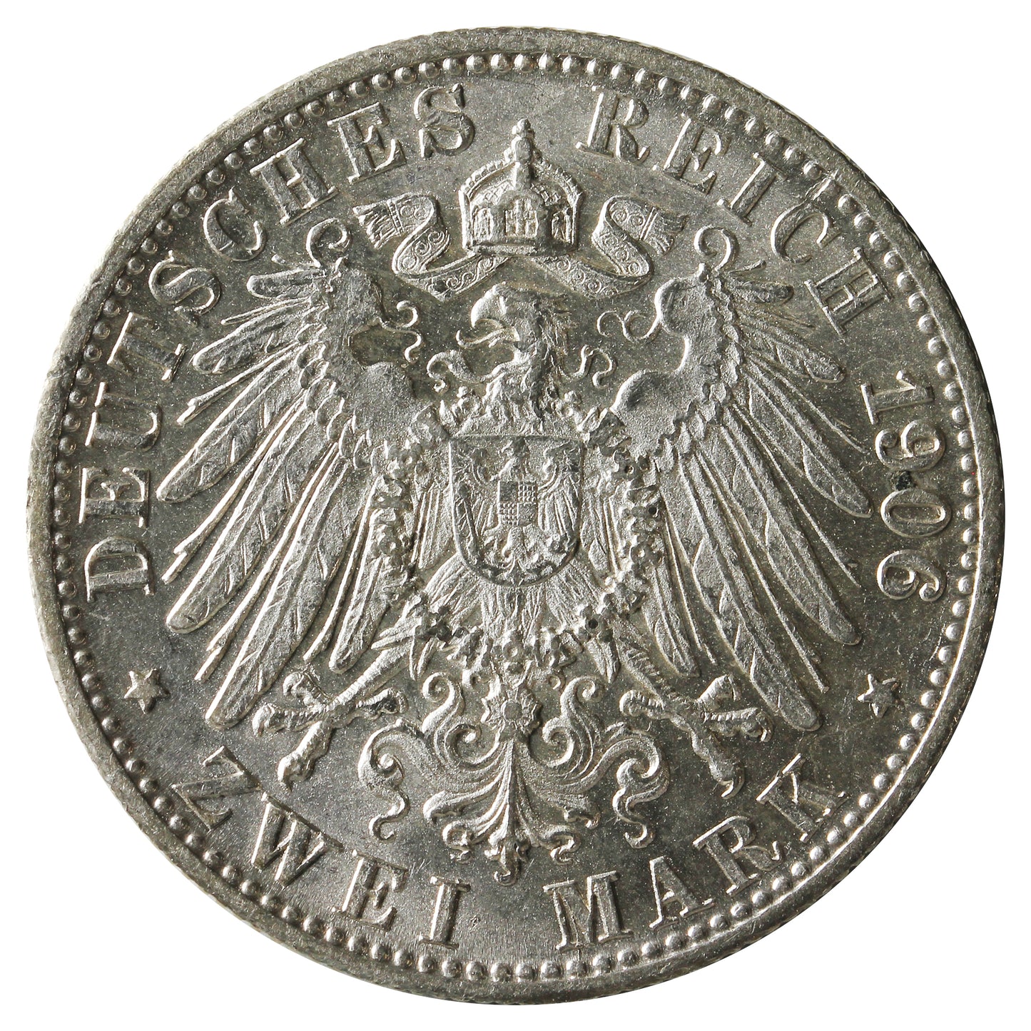 German States Wurttemberg 1906F 2 Marks Almost Uncirculated (AU50) $