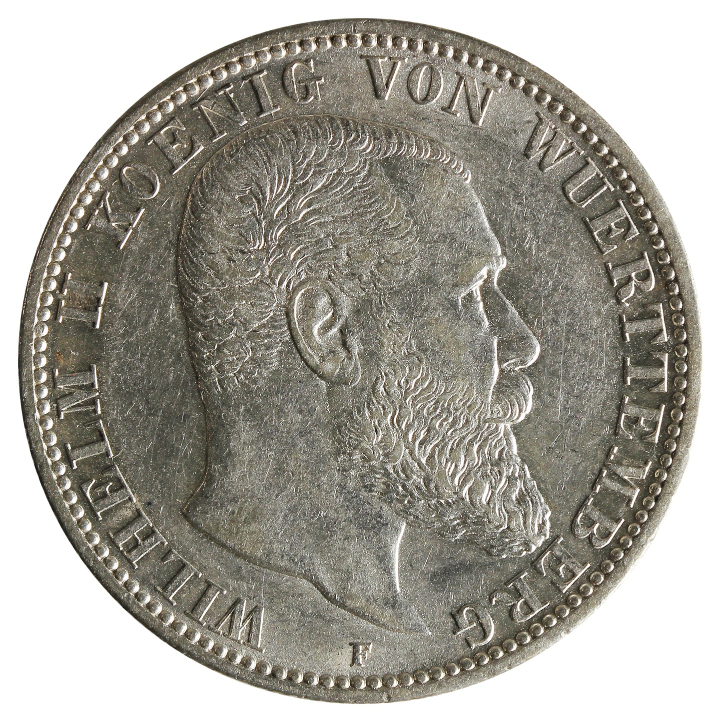 German States Wurttemberg 1906F 2 Marks Almost Uncirculated (AU50) $