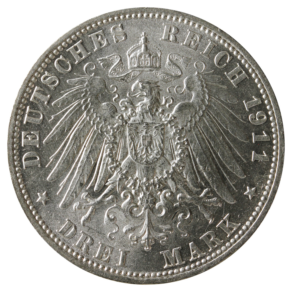 German States Bayern 1911D 3 Marks Brilliant Uncirculated (MS63) $