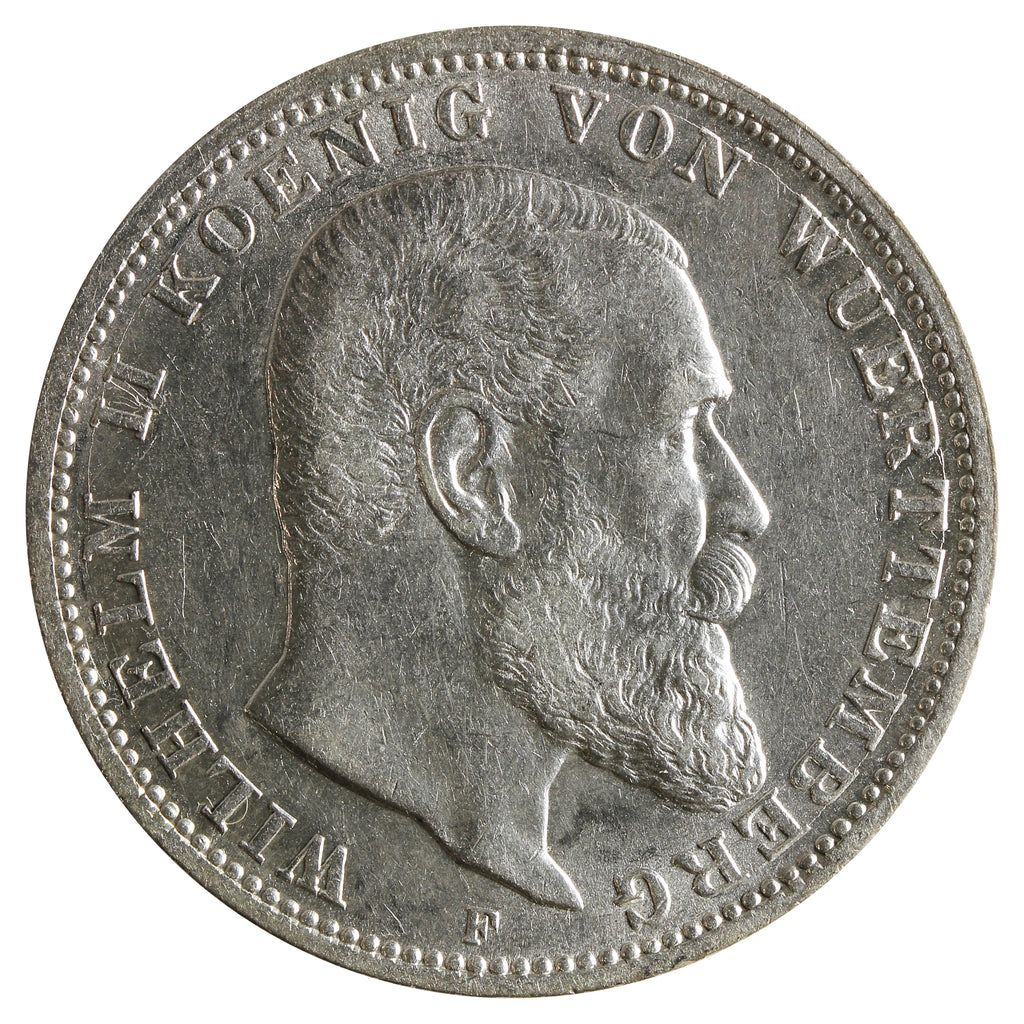 German States 1911F Wurttemberg 3 Marks EF-AU (EF45) $