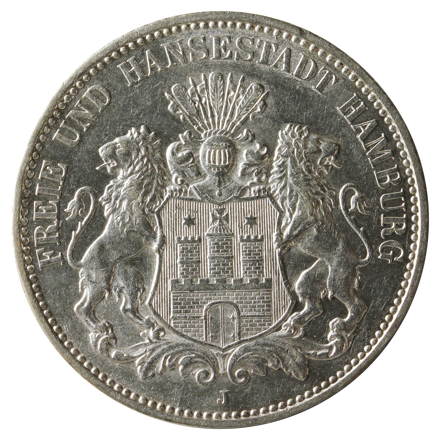 German States Hamburg 1913J 3 Marks AU-UNC (AU55) $