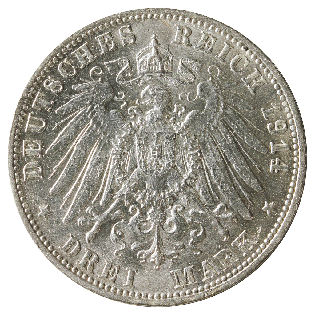 German States Wurttemburg 1914F 3 Marks Uncirculated (MS60) $