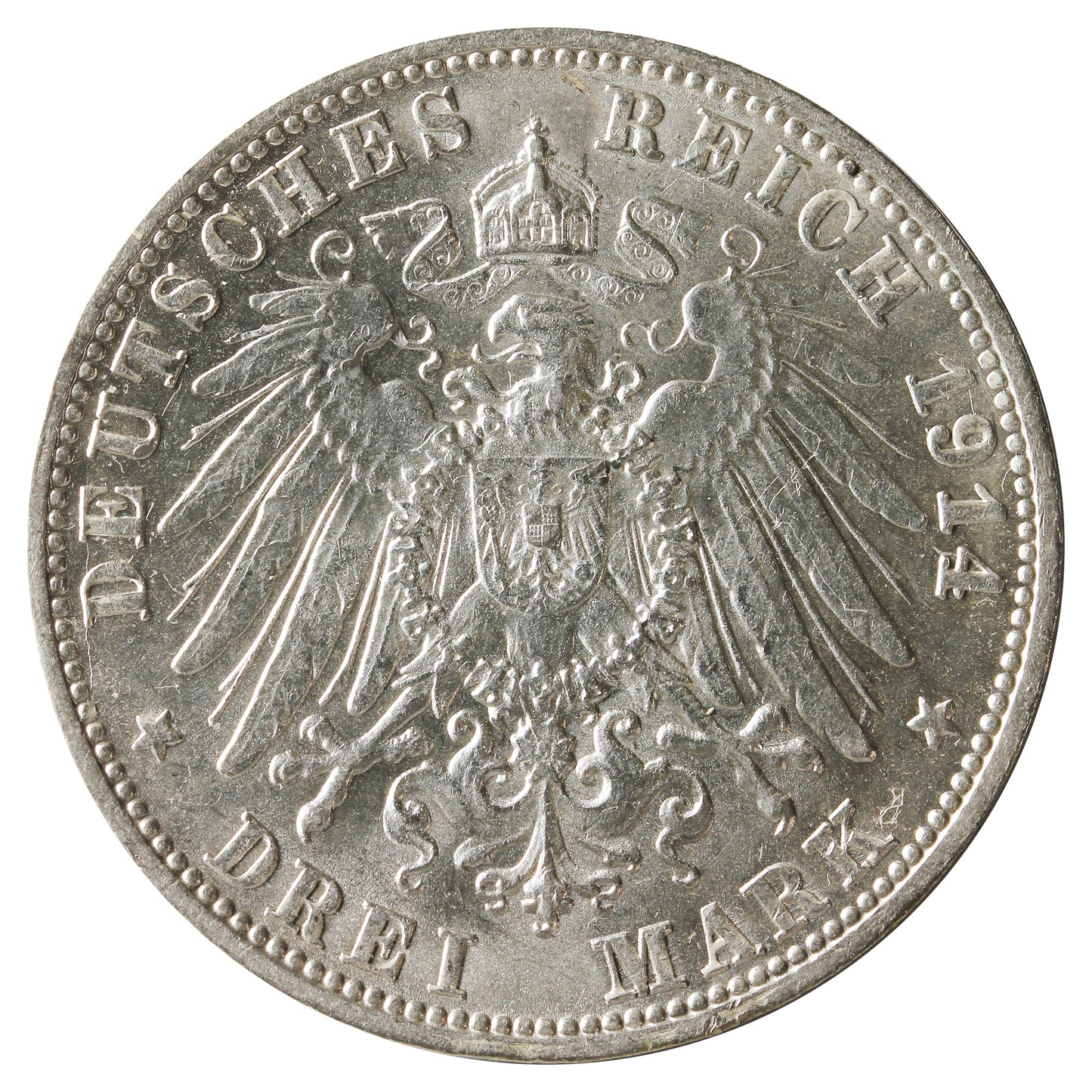 German States Wurttemburg 1914F 3 Marks Uncirculated (MS60) $