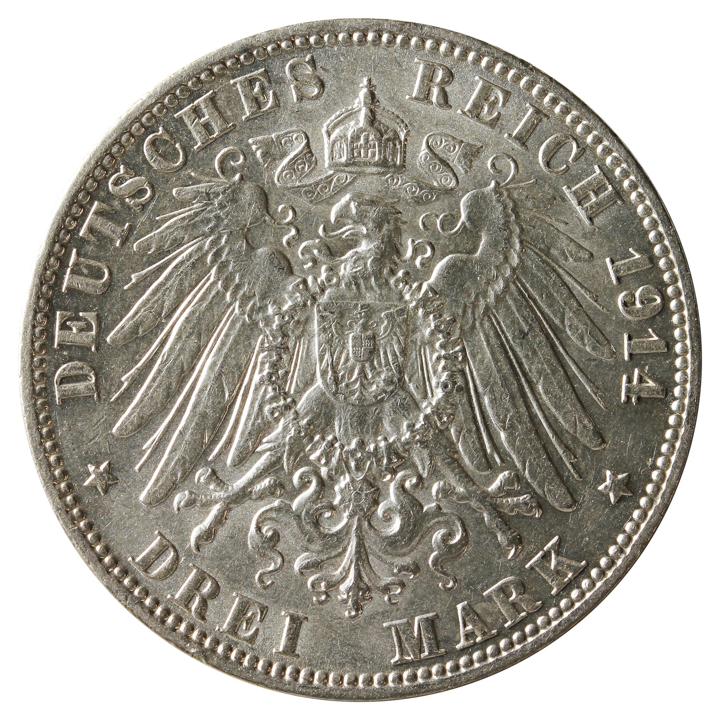 German States 1914J Hamburg 3 Marks Uncirculated (MS60) $