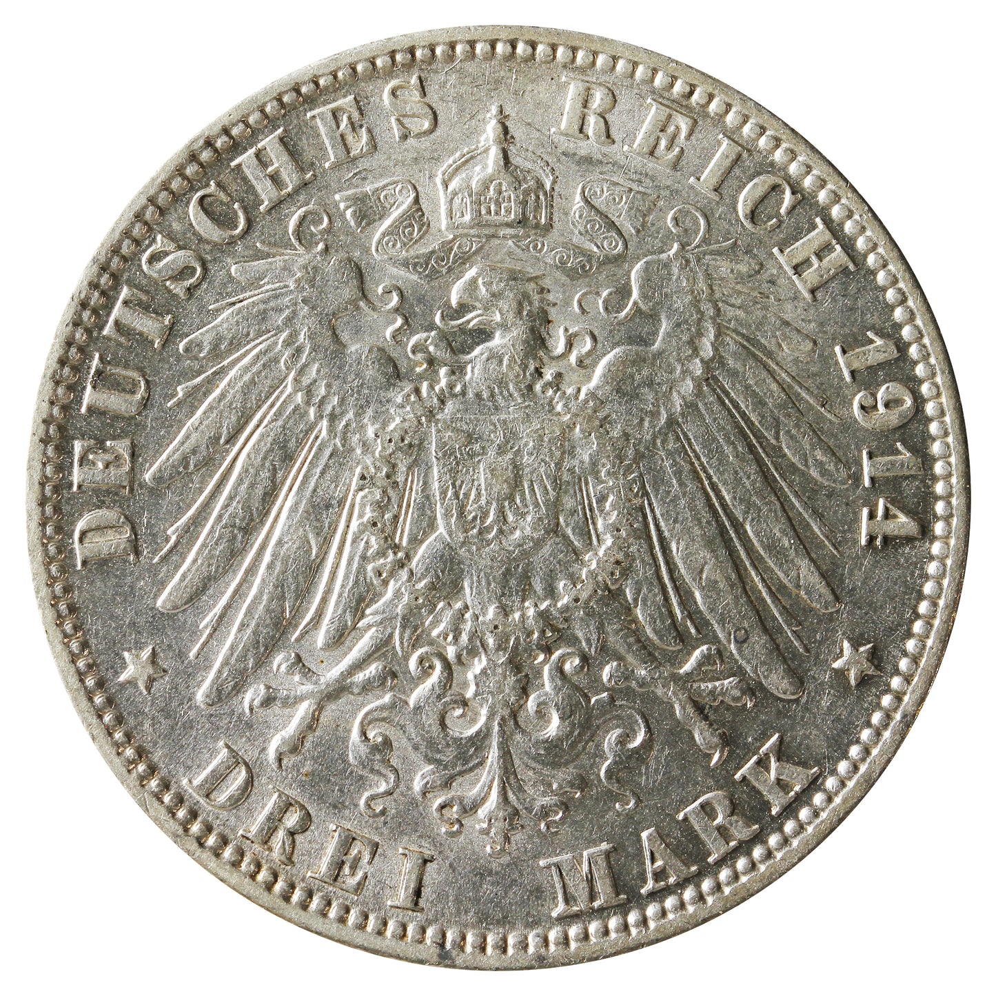 German States 1914J Hamburg 3 Marks Almost Uncirculated (AU50) $