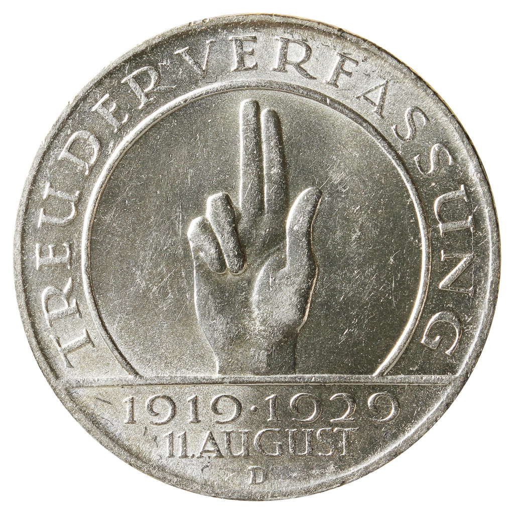 German Weimar Republic 1929D Weimar Constitution 3 Marks UNC+ (MS62) $