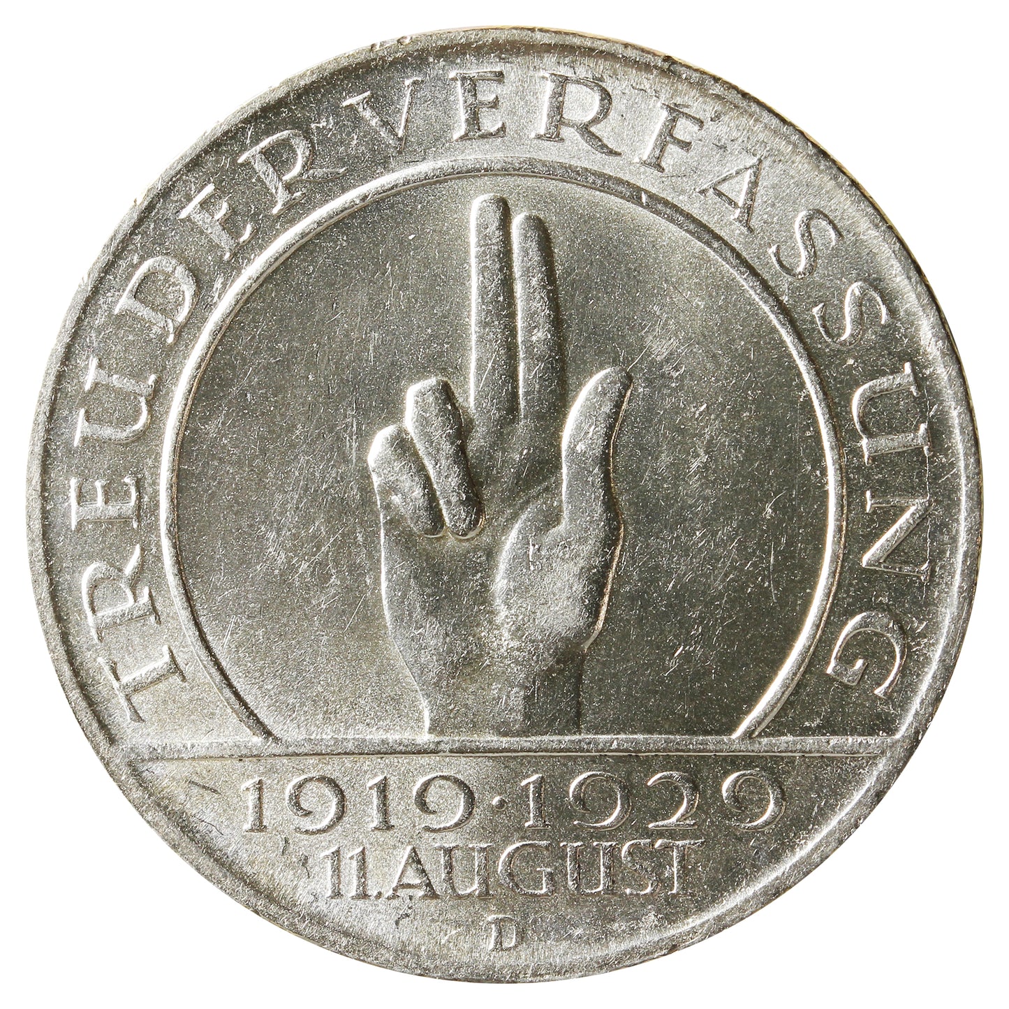 German Weimar Republic 1929D Weimar Constitution 3 Marks UNC+ (MS62) $