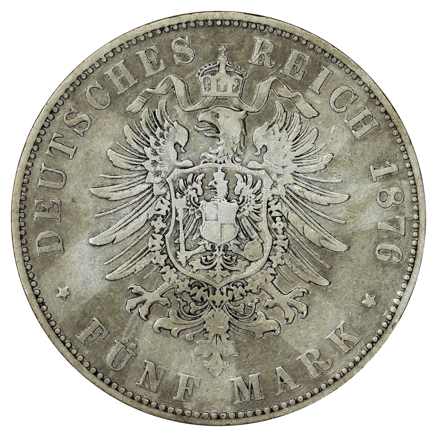 German States 1876H Hessen 5 Marks Very Fine (VF20) $