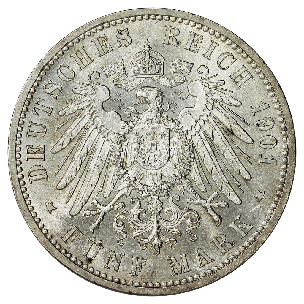 German States Prussia 1901 5 Marks UNC+ (MS62) $