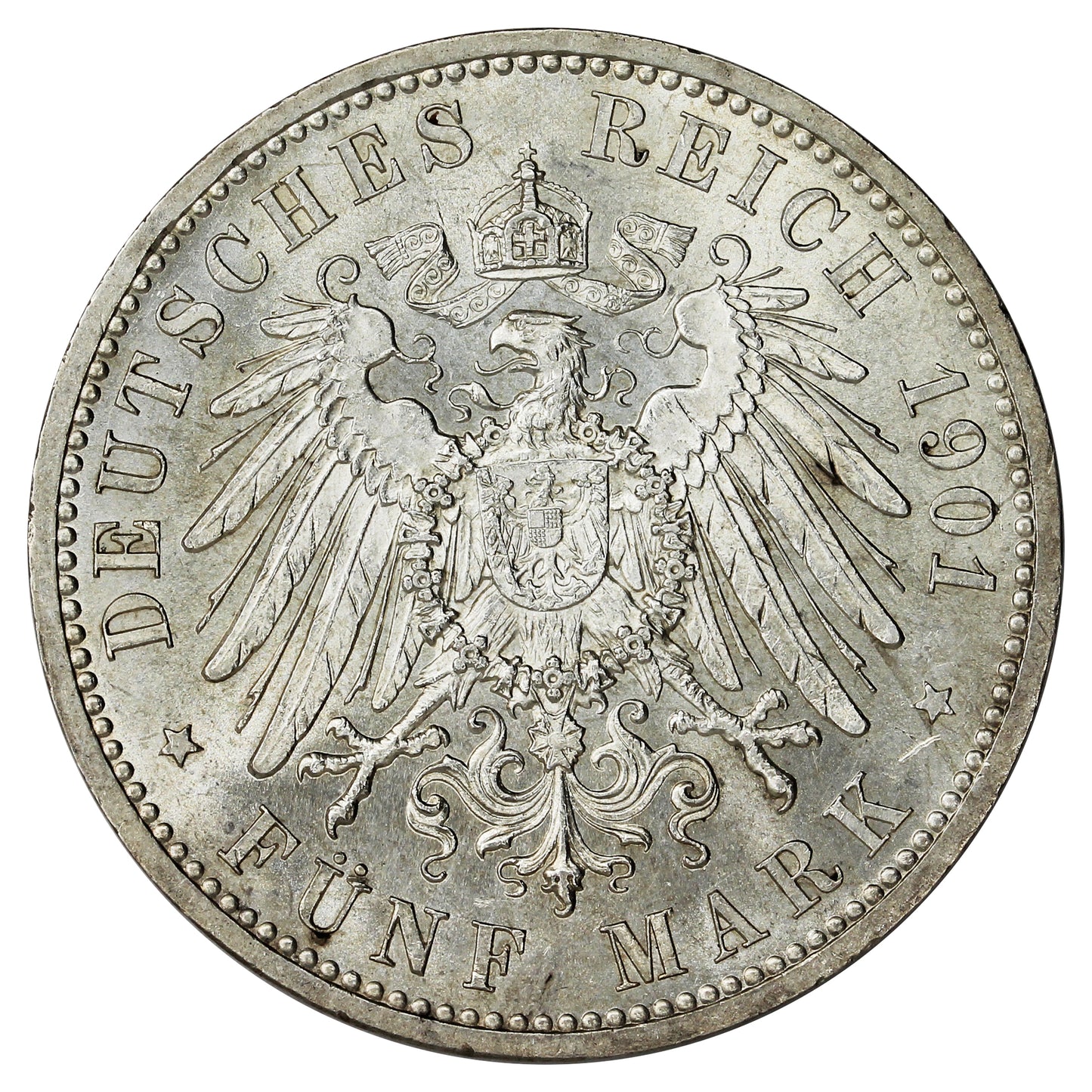 German States Prussia 1901 5 Marks UNC+ (MS62) $