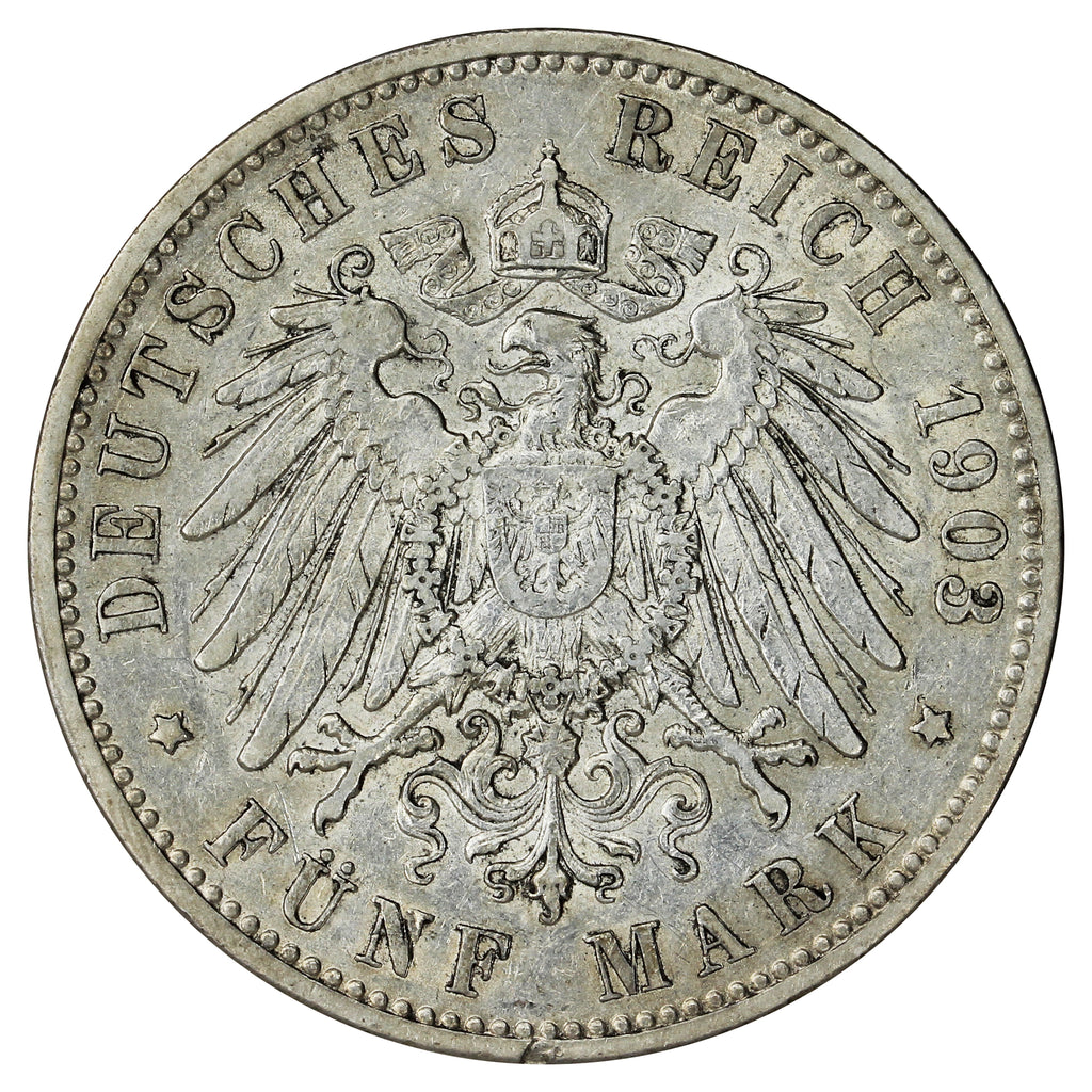 German States Hamburg 1903J 5 Marks Extra Fine (EF40) $