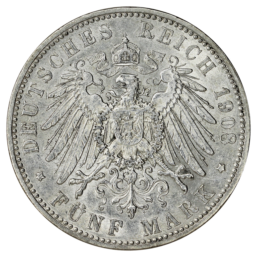 German States Bayern 1908D 5 Marks EF-AU (EF45) $